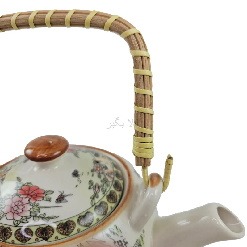 خرید قوری چینی دسته حصیری با صافی