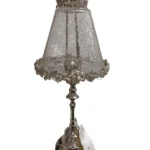 شمعدان شیشه ترک فلزی سیلور بلند کد 3413