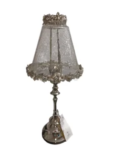 شمعدان شیشه ترک فلزی سیلور بلند کد 3413