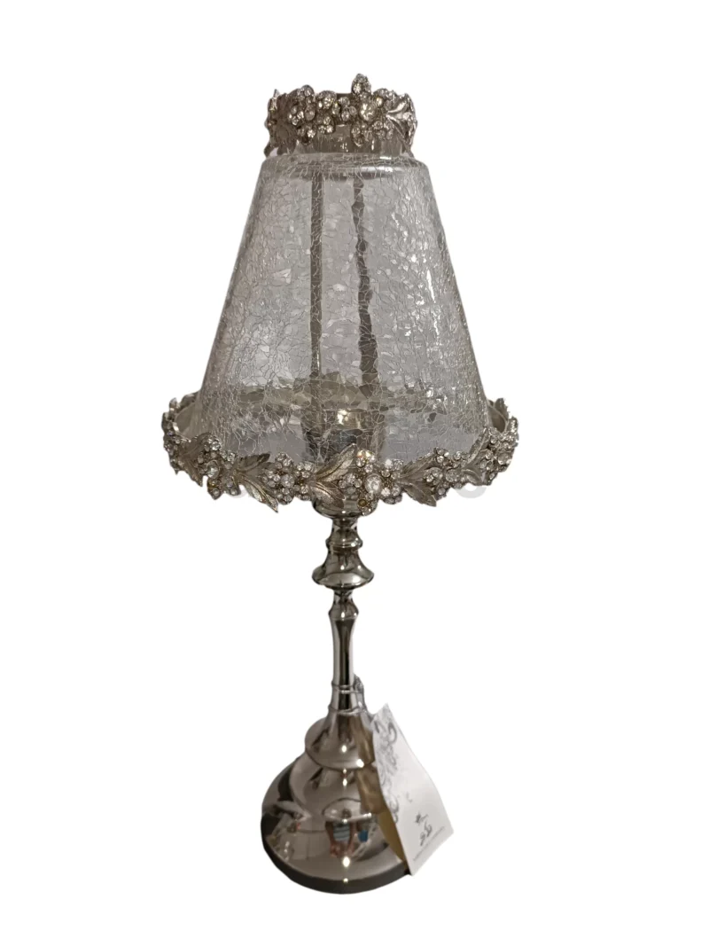 شمعدان شیشه ترک فلزی سیلور بلند کد 3413